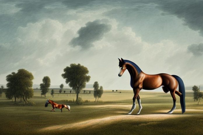 A hanoverian horse in a rural landscape in standerton