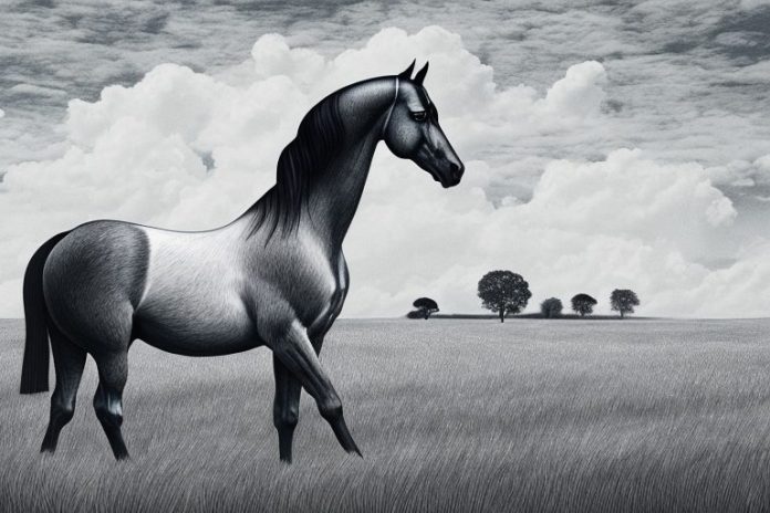 A hanoverian horse in a field in white river