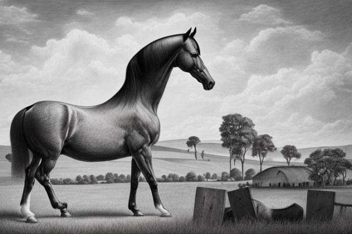 A hanoverian horse in a rural setting in prieska
