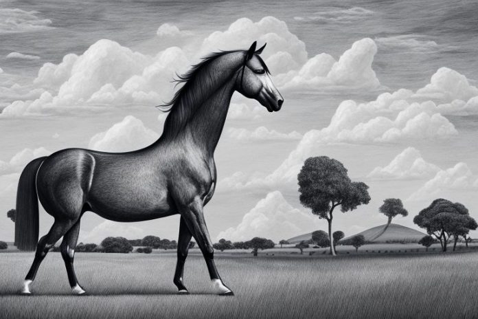 A hanoverian horse in a rural south african landscape