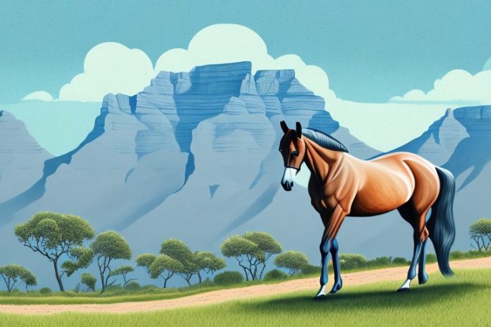 A hanoverian horse in a scenic landscape of cape town