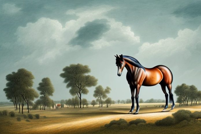 A hanoverian horse in a rural landscape in oudtshoorn