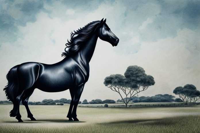 A friesian horse in a rural setting in richards bay
