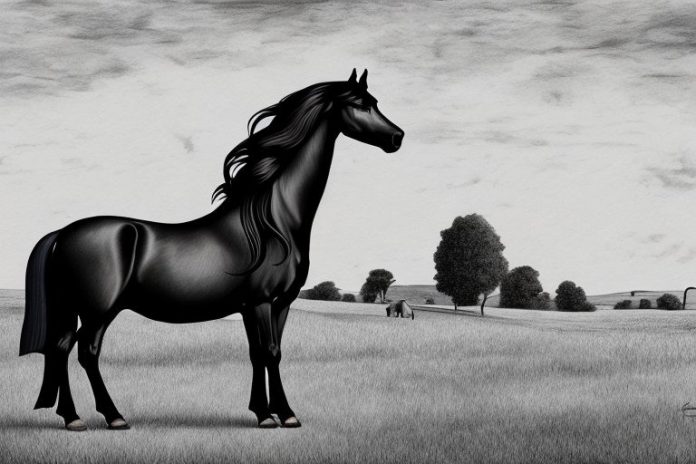 A friesian horse in a rural setting in ladysmith