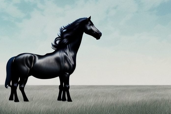 A friesian horse in an open field in margate