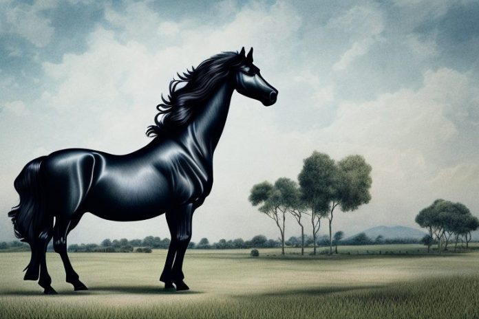 A friesian horse in a rural setting in empangeni