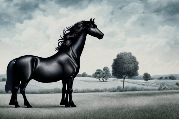 A friesian horse in a rural setting in westville
