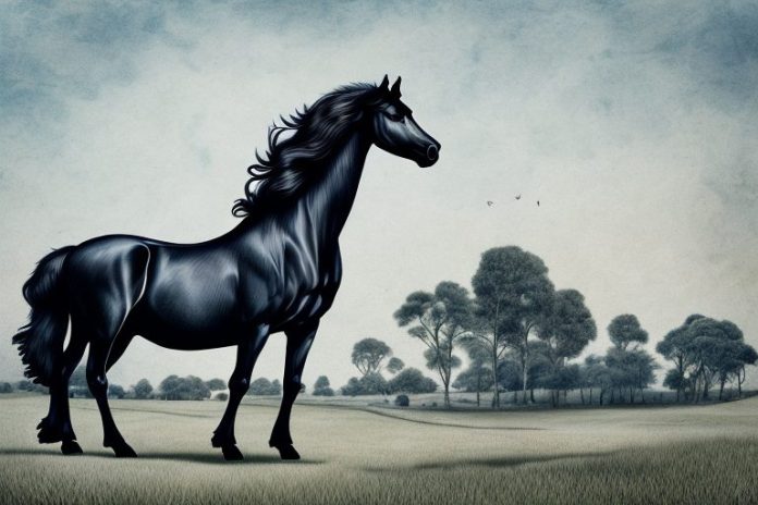A friesian horse in a rural setting in pinetown