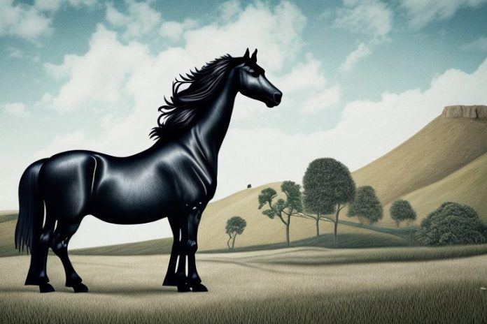A friesian horse in a rural landscape in ballito
