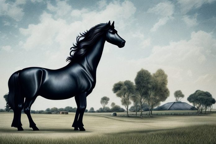 A friesian horse in a rural setting in east london