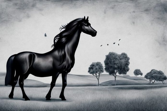 A friesian horse in a rural setting in mthatha