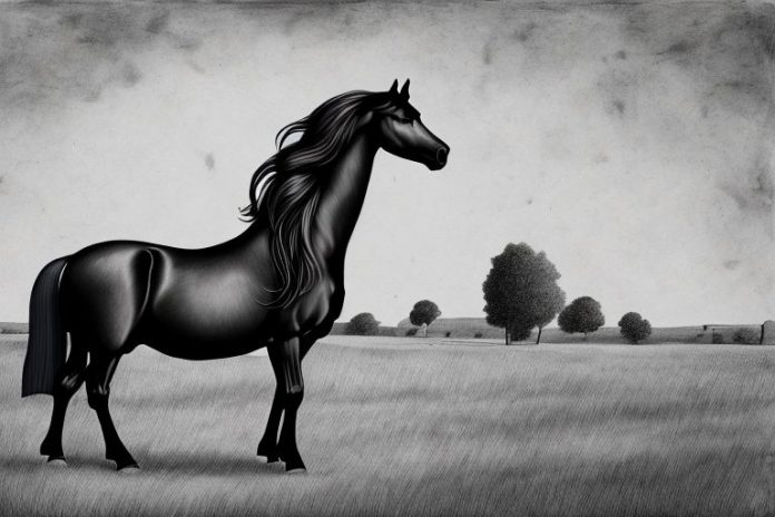 A friesian horse in a rural setting in welkom