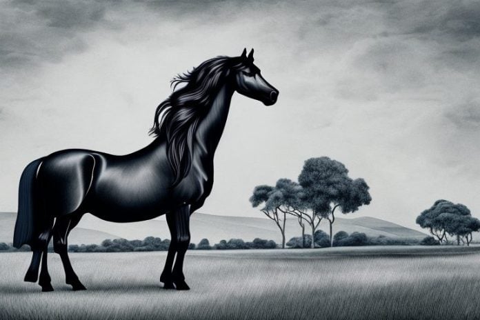 A friesian horse in a rural setting in south africa