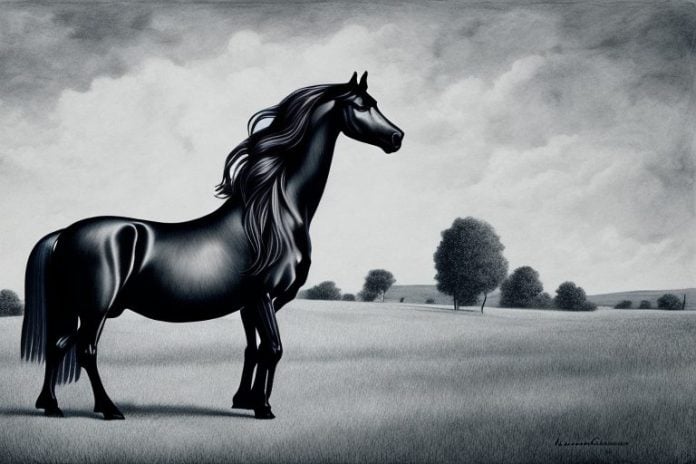 A friesian horse in a rural setting in ficksburg
