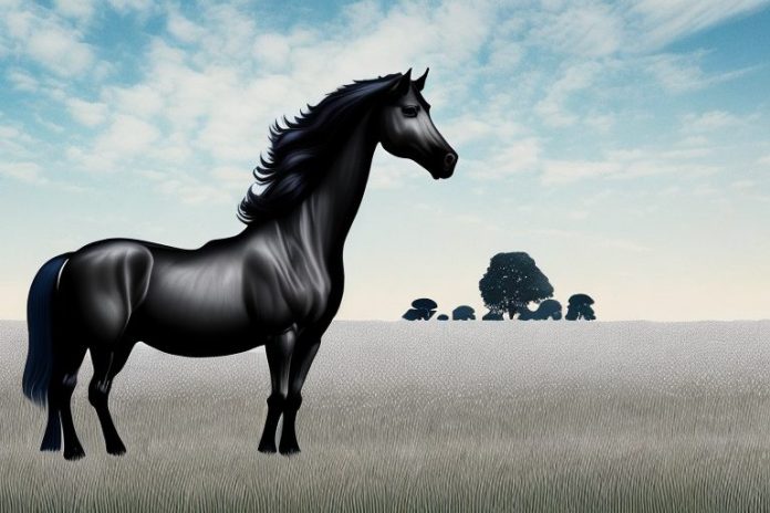 A friesian horse in a field in johannesburg