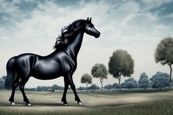 A friesian horse in a rural setting in greater pretoria