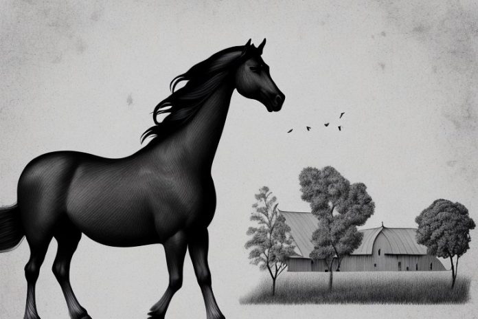 A friesian horse in a rural setting in midrand