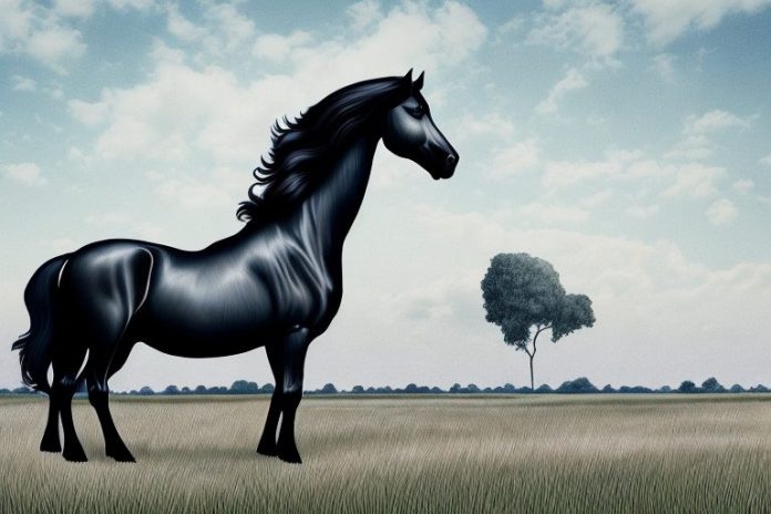 A friesian horse in a field in kempton park