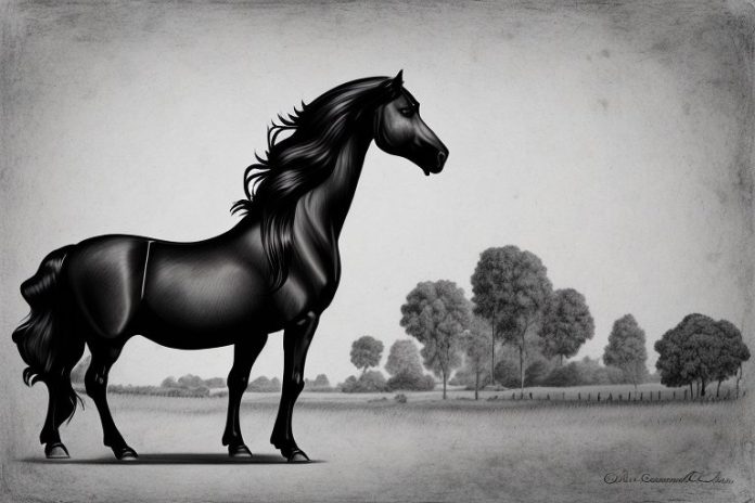 A friesian horse in a rural setting in germiston