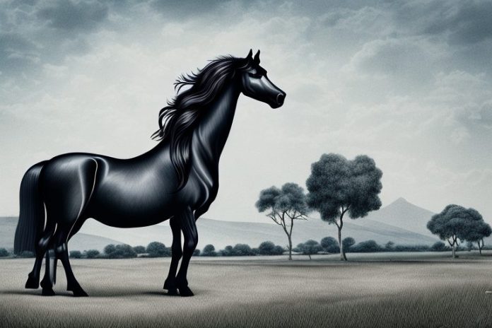 A friesian horse in a rural setting in thohoyandou