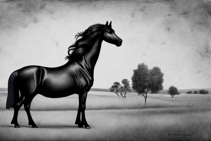 A friesian horse in a rural setting in phalaborwa