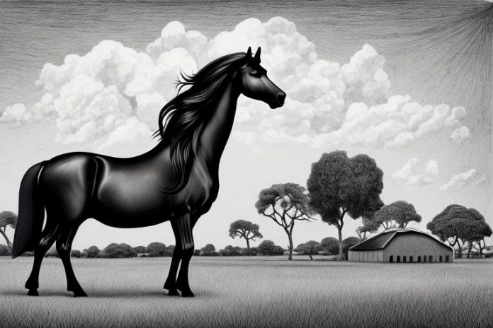 A friesian horse in a rural setting in giyani
