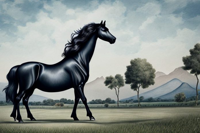 A friesian horse in a rural setting in tzaneen