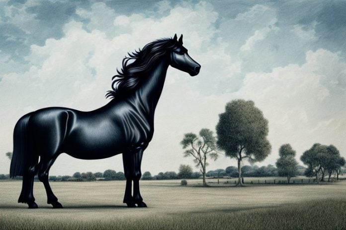 A friesian horse in a rural setting in middelburg