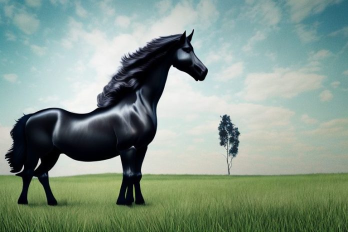 A friesian horse in a grassy field in witbank