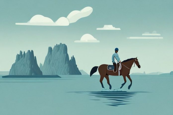 A horse and rider in a fjord landscape in port alfred