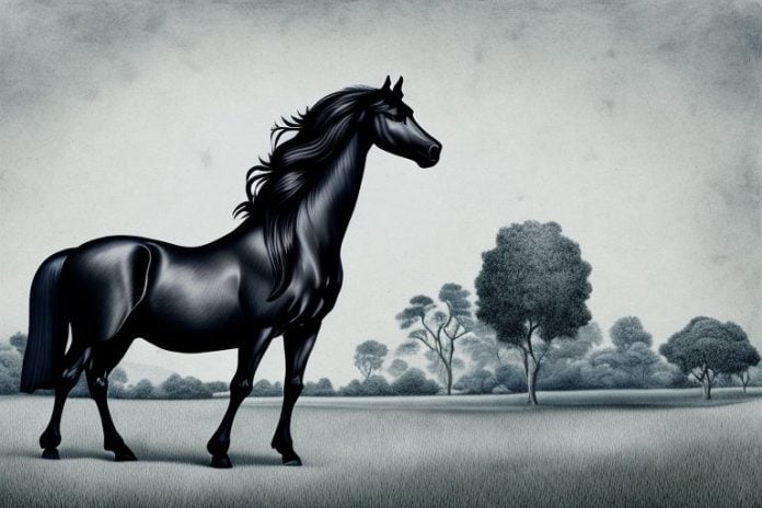 A friesian horse in a rural setting in nelspruit