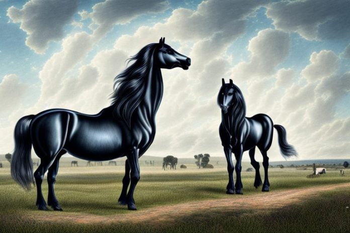 A friesian horse in a rural landscape in standerton
