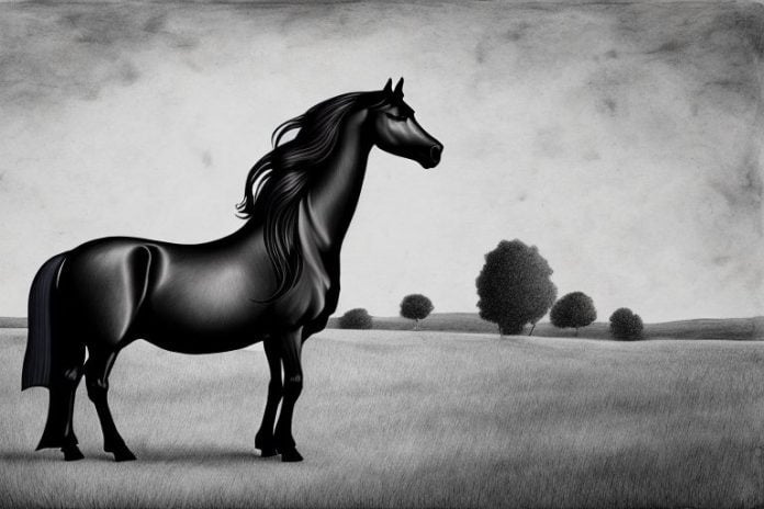 A friesian horse in a rural setting in hazyview