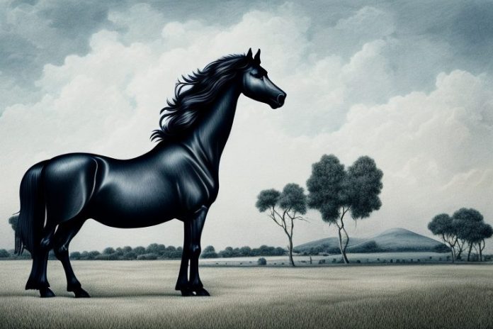 A friesian horse in a rural setting in white river