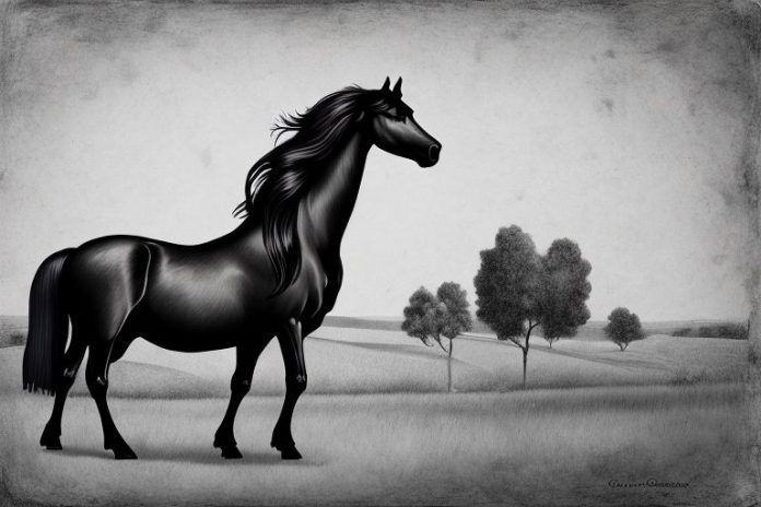 A friesian horse in a rural setting in barberton