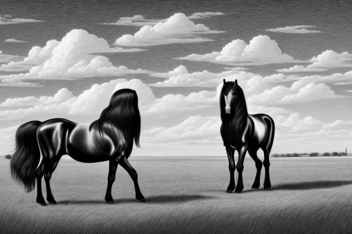 A friesian horse in a rural landscape in upington