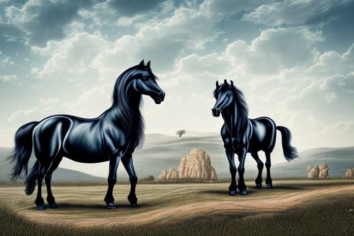 A friesian horse in a rural landscape in kimberley