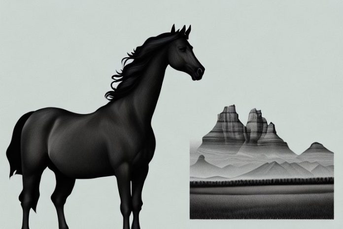 A friesian horse in a south african landscape