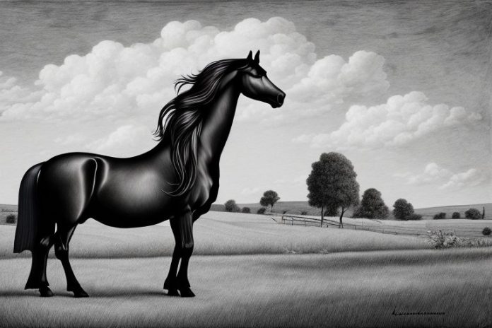A friesian horse in a rural setting in lydenburg