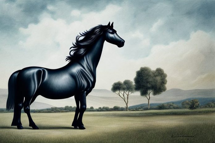 A friesian horse in a rural setting in hartswater