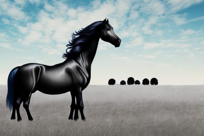 A friesian horse in a field in calvinia