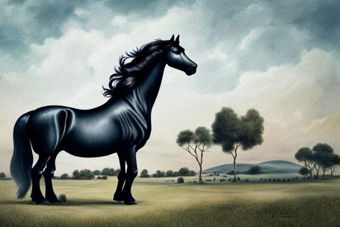 A friesian horse in a rural setting in prieska