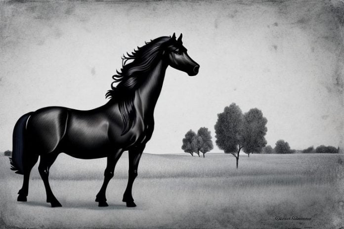A friesian horse in a rural setting in potchefstroom