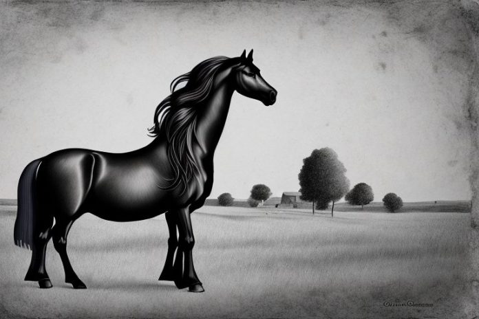 A friesian horse in a rural setting in klerksdorp