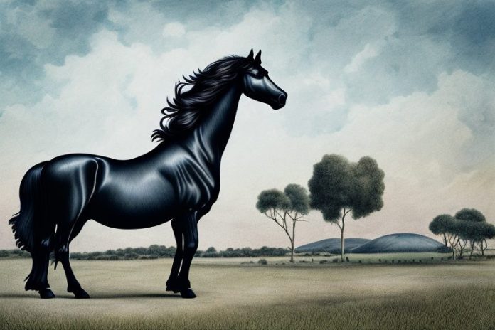 A friesian horse in a rural setting in stilfontein