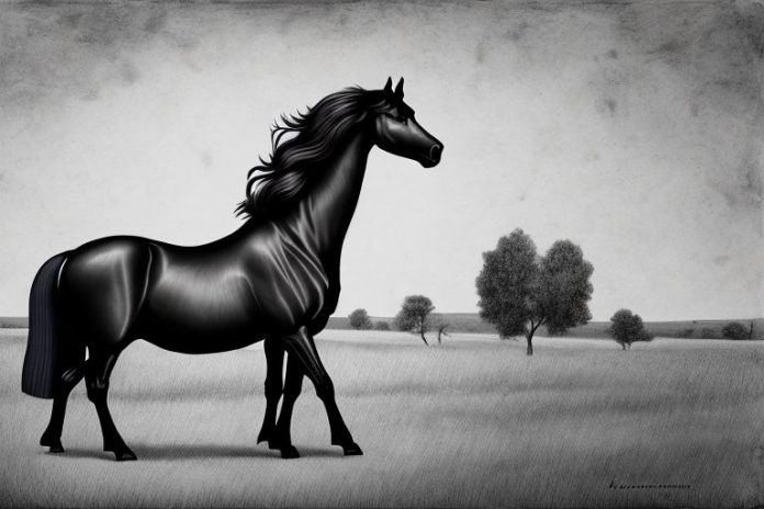 A friesian horse in a rural setting in vryburg