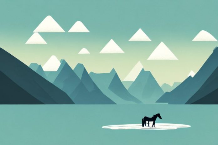 A horse standing in a fjord