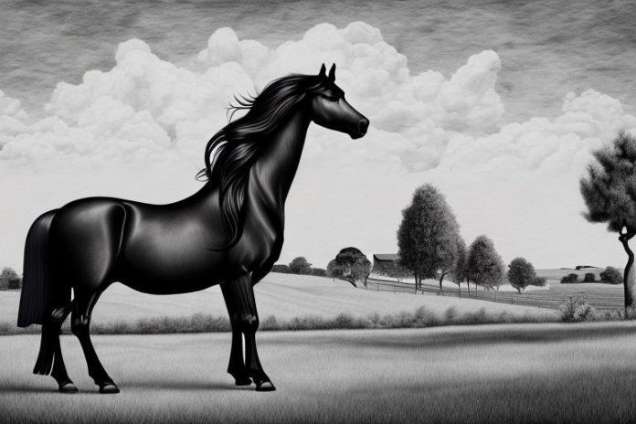 A friesian horse in a rural setting in stellenbosch