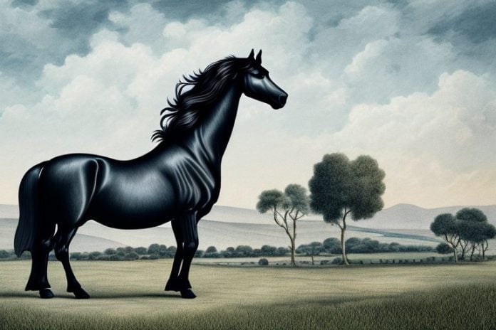 A friesian horse in a rural setting in worcester
