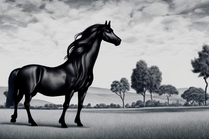 A friesian horse in a rural setting in paarl